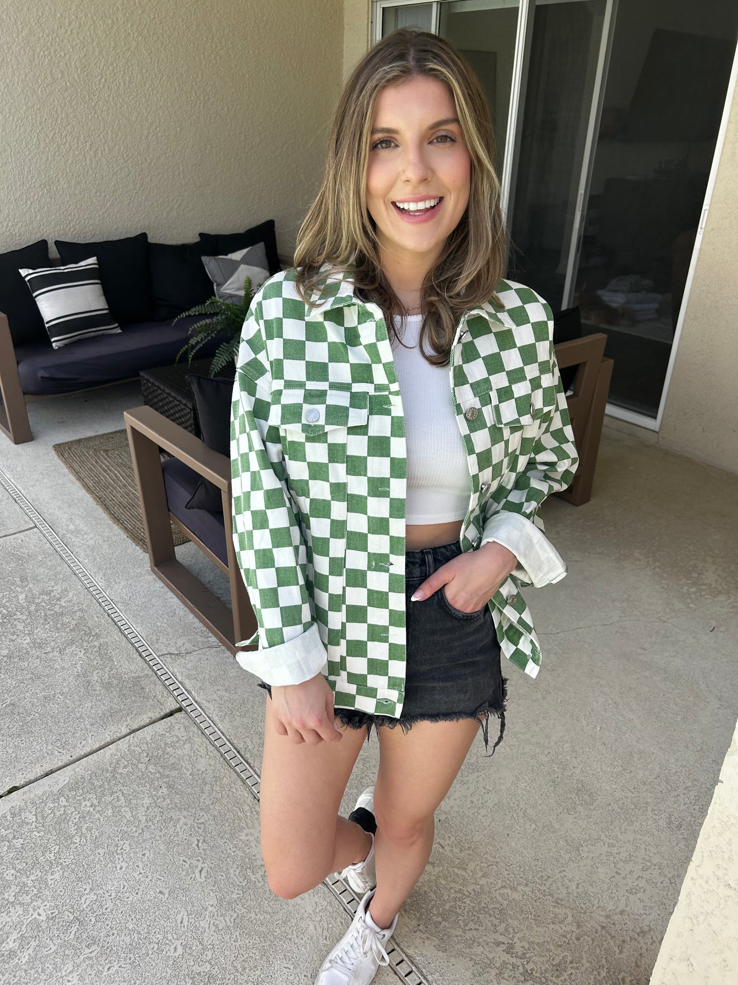 Green & White Checkered Jacket