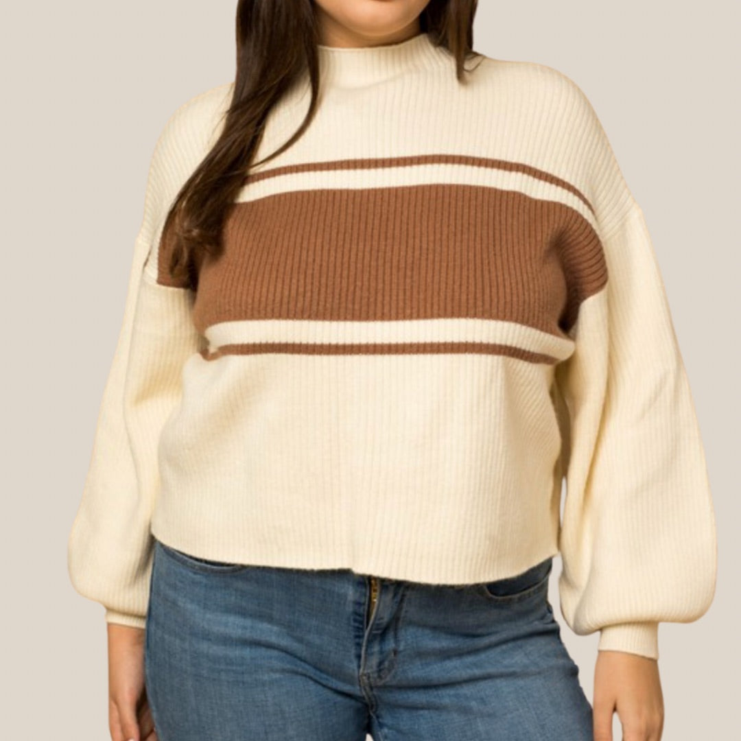 Stripe Mock Neck Sweater