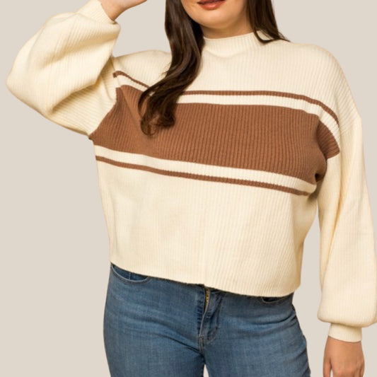 Stripe Mock Neck Sweater