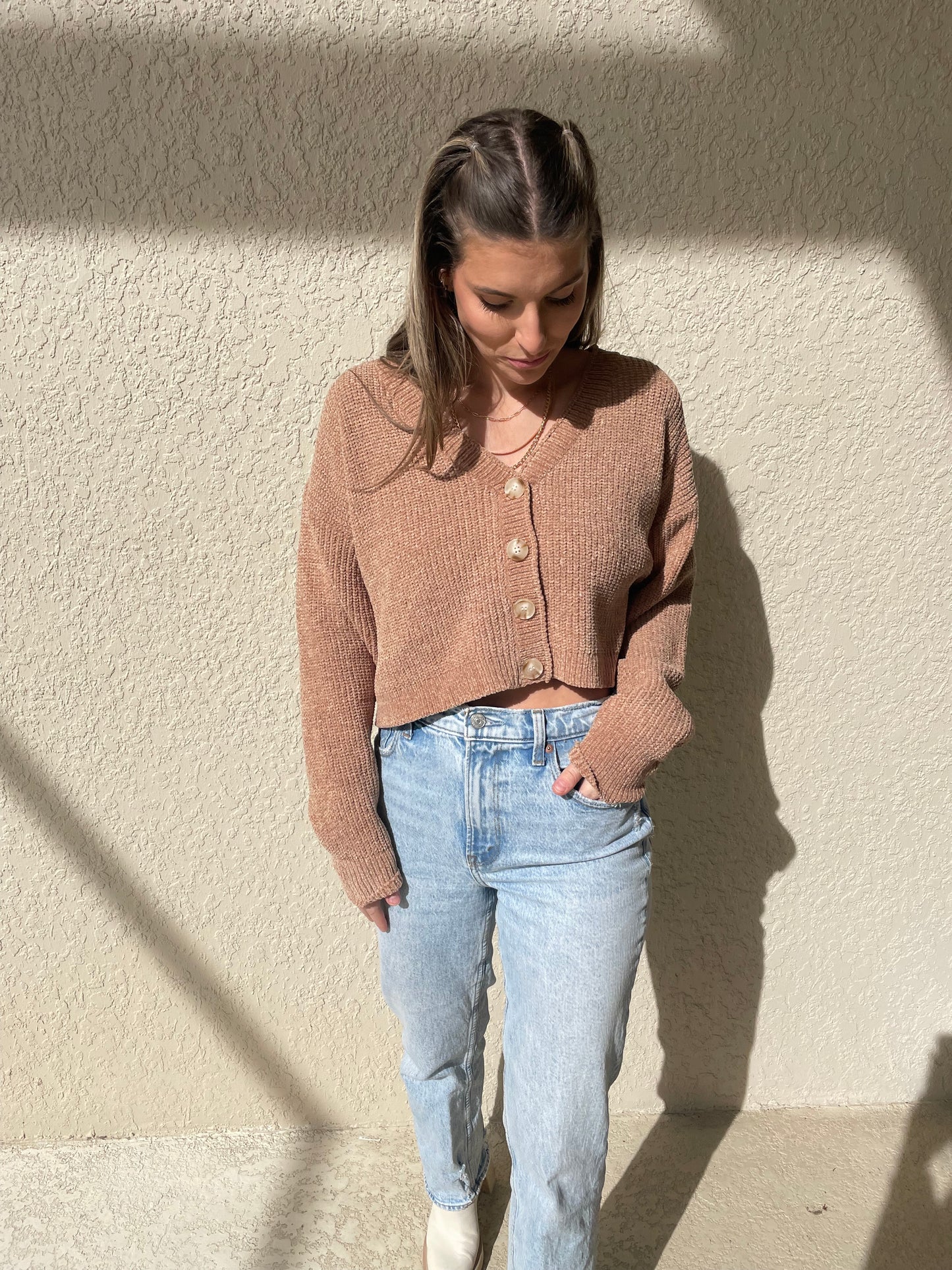 Chai Cropped Button Down Sweater