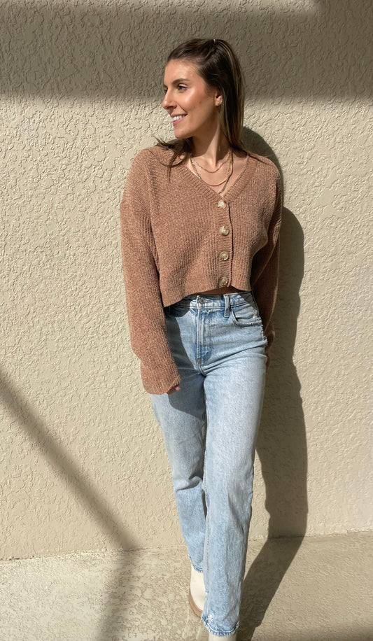 Chai Cropped Button Down Sweater